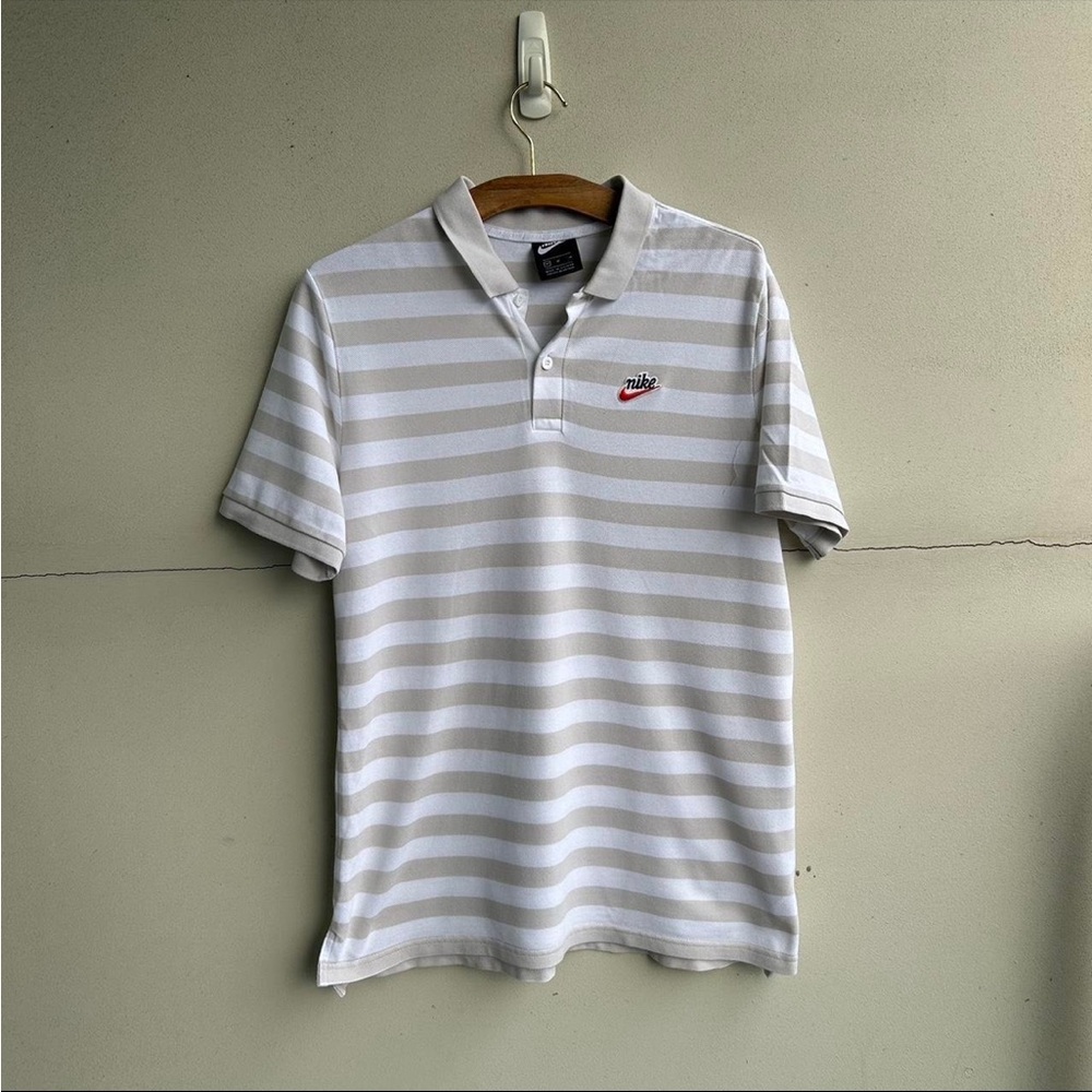 Vintage Nike Gray and White Striped Polo Shirt